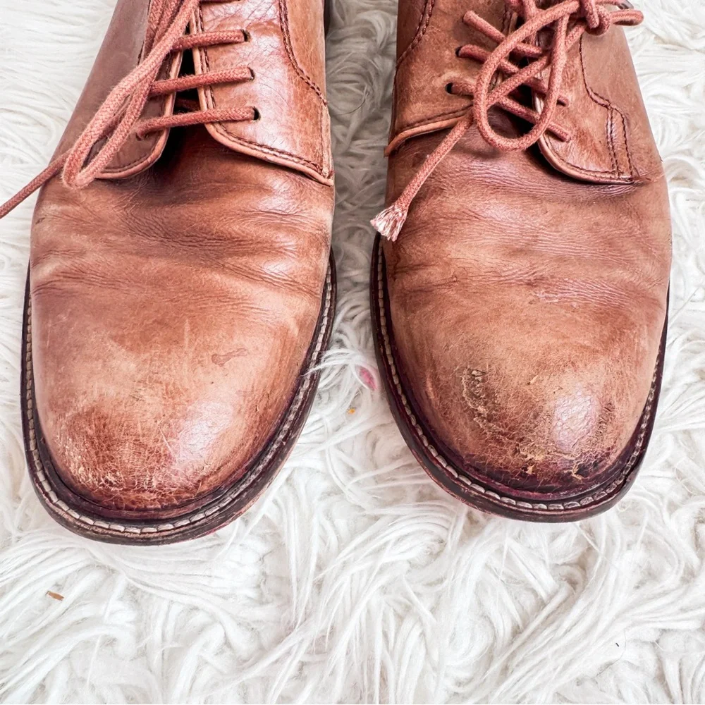 Men’s Brown Leather Plain Toe Derby Dress Shoes Size 10M